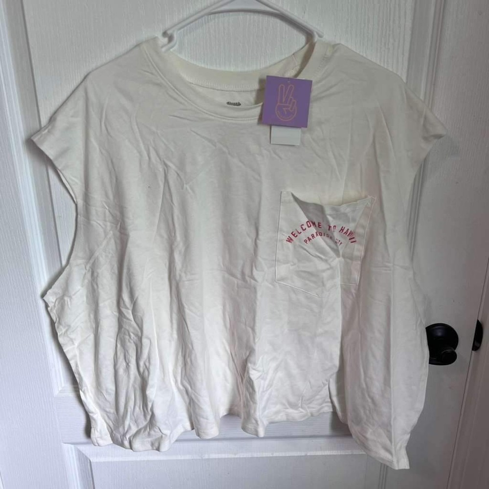Ascot and Hart Womens Size 2X Off-White Hawaii Paradise City Muscle Tee  NWT‎